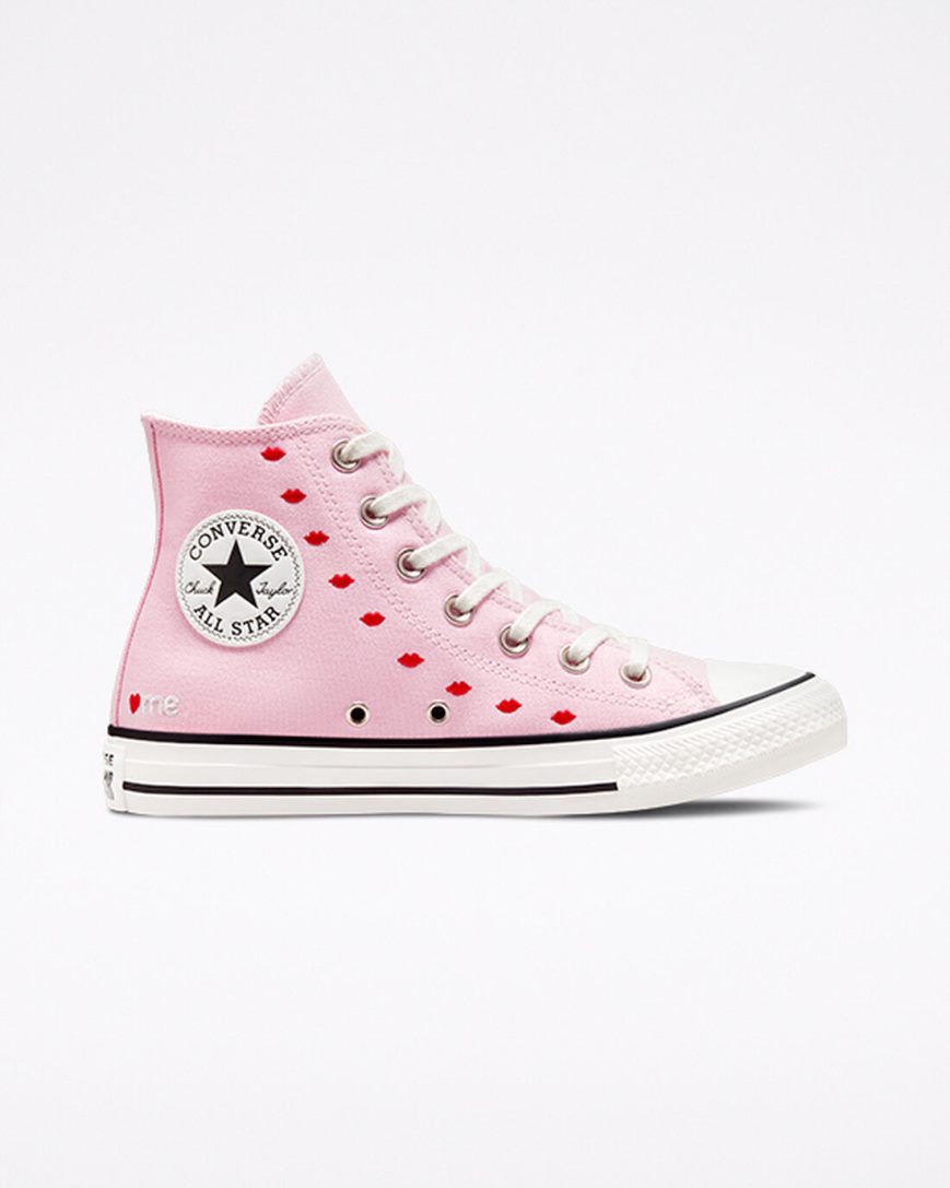 Zapatillas Altas Converse Chuck Taylor All Star Embroidered Lips Mujer Rosas Blancas | PE 42P0L7